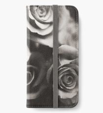Medium format analog black and white photo of white rose flowers iPhone Wallet/Case/Skin