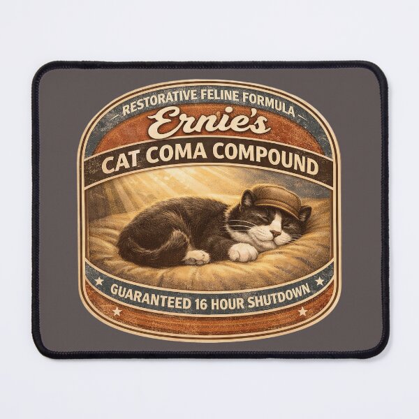 Item preview, Ernie's Cat Coma Compound - Funny Cat Sleeping Shirt, Vintage Cat Lover Shirt, Cosy Cat Nap Design, Lazy Cat Humour designed and sold by Halejo68.
