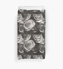 Medium format analog black and white photo of white rose flowers Duvet Cover