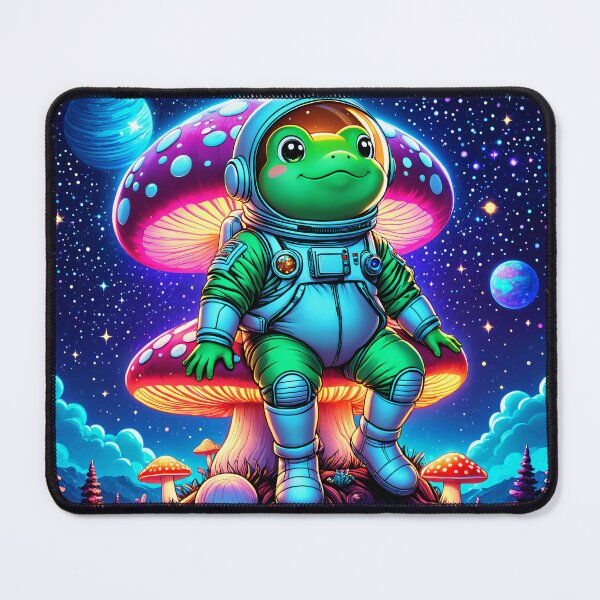 Item preview, Sci Fi Astronaut Frog on Glowing Neon Mushroom Cyberpunk designed and sold by AuraPremiumArt.