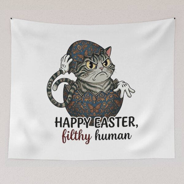 Item preview, Funny Grumpy Easter Cat "HAPPY EASTER, filthy human" designed and sold by PoomDesign.