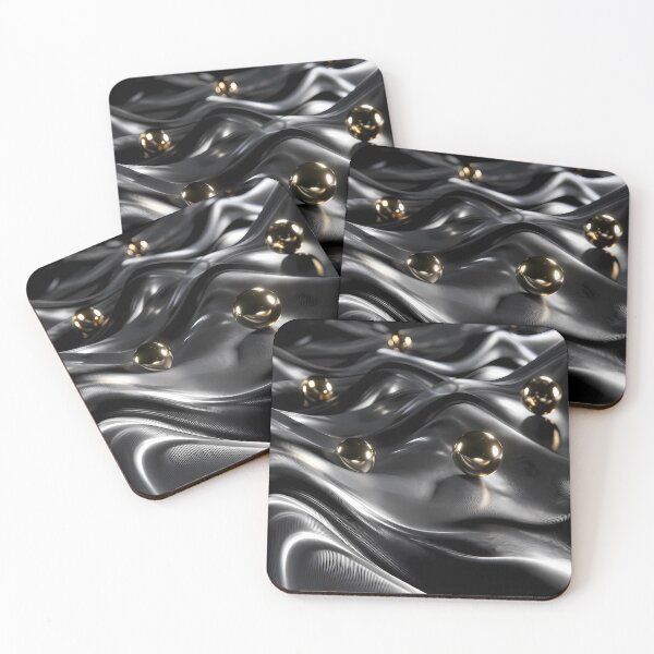 Item preview, Lustrous silver fabric-like waves adorned with reflective gold spheres in a dark, moody setting. designed and sold by Dreamy Armine Art.