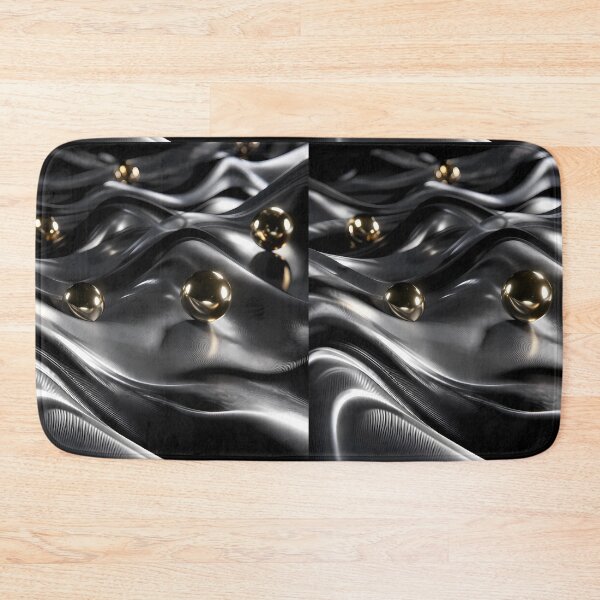 Item preview, Lustrous silver fabric-like waves adorned with reflective gold spheres in a dark, moody setting. designed and sold by Dreamy Armine Art.