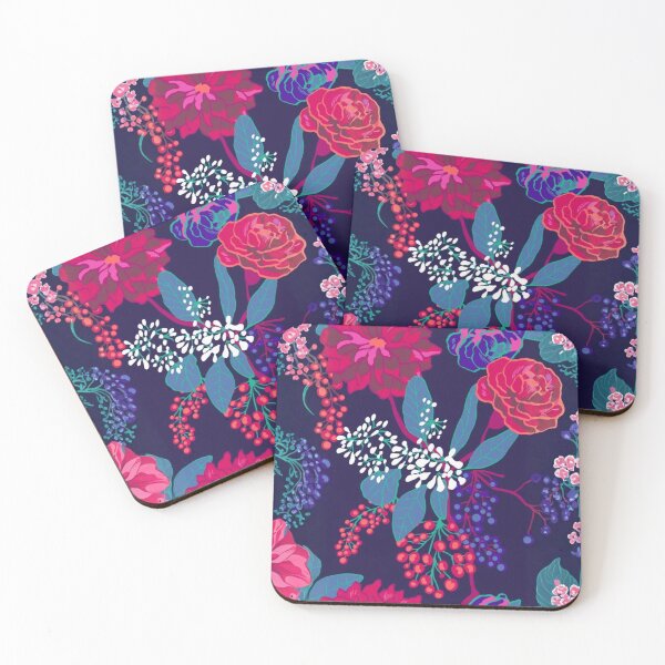 Item preview, Moody Midnight Botanical - Dark Floral with Pink Berries & Blooms Art designed and sold by Siriusvibes.