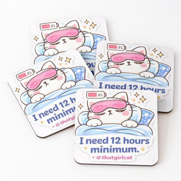 Item preview, I Need 12 Hours Minimum Cat Sticker – Funny Sleepy Cat Meme, Tired Mood, Cute Kawaii Nap Cat Aesthetic designed and sold by sumodesign.