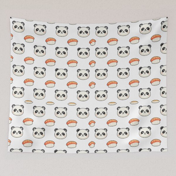 Item preview, Grumpy Panda Sushi Seamless Pattern Black designed and sold by The Grumpy Pet Club.