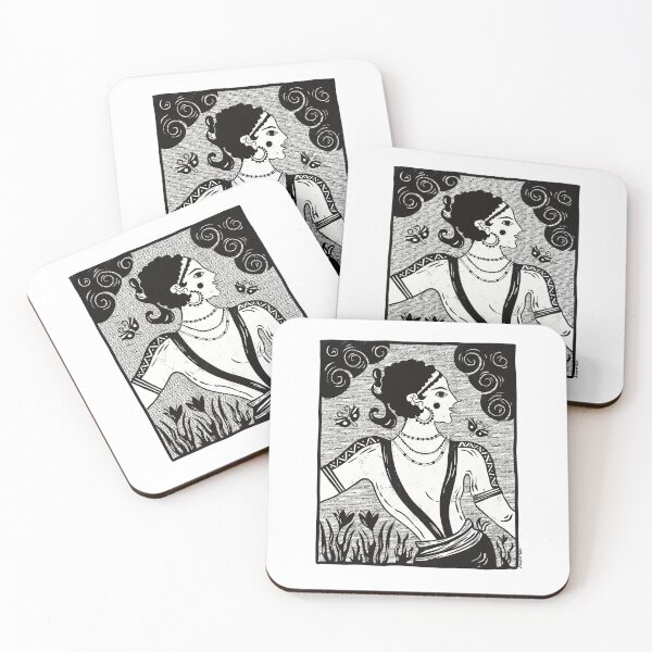 Item preview, Minoan Saffron Gatherer Fresco Black and White - Akrotiri Ancient Crete Art designed and sold by Ancient-Tales.