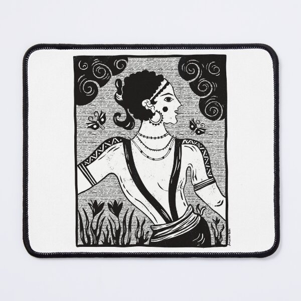 Item preview, Minoan Saffron Gatherer Fresco Black and White - Akrotiri Ancient Crete Art designed and sold by Ancient-Tales.