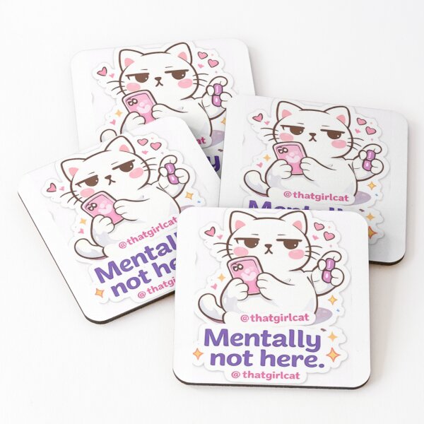 Artikelvorschau, „Mental nicht da“-Katzenaufkleber – Lustiges Meme für Introvertierte, süße Kawaii-Katze, nachvollziehbare Stimmungsästhetik, „Soziale Energie fehlt“ entworfen und verkauft von sumodesign.