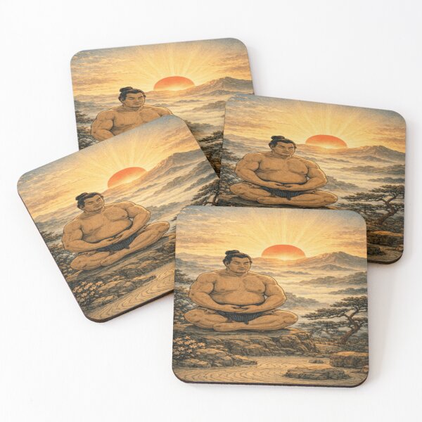 Item preview, Meditating Sumo at Sunrise – Japanese Zen Art Print designed and sold by ArtFreshStudio.