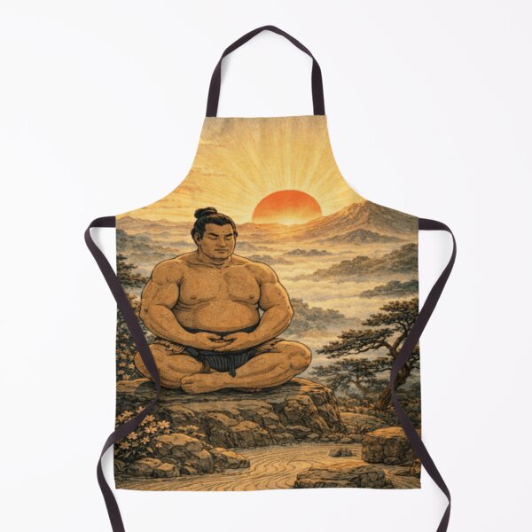 Item preview, Meditating Sumo at Sunrise – Japanese Zen Art Print designed and sold by ArtFreshStudio.