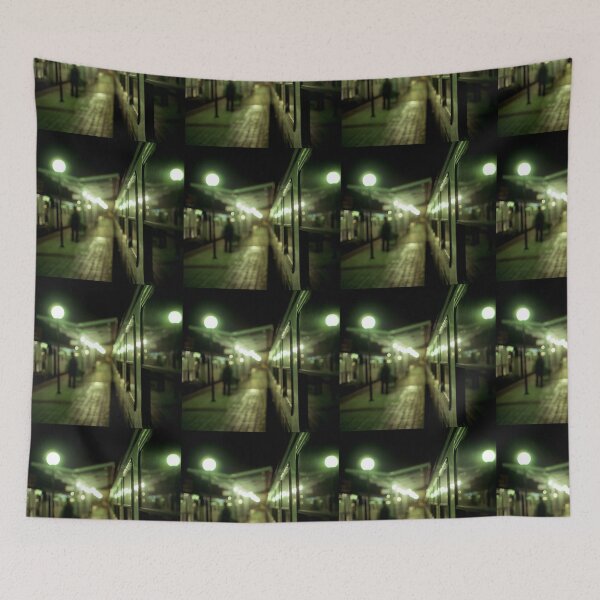 Item preview, Old train at night in empty station green square Hasselblad medium format film analog photograph designed and sold by edwardolive.