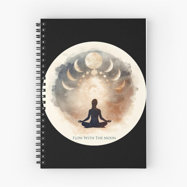 Item preview, Elegant moon phases with yogi meditating below, cosmic aura, mystical text ‘Flow With The Moon’ 8 designed and sold by Neon G.