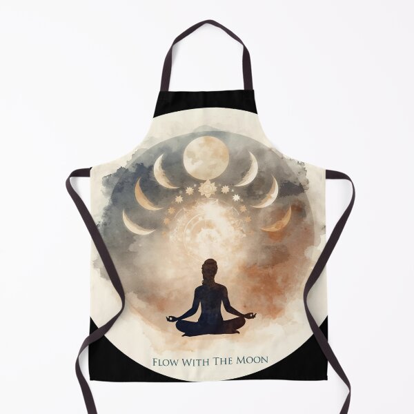 Item preview, Elegant moon phases with yogi meditating below, cosmic aura, mystical text ‘Flow With The Moon’ 8 designed and sold by Neon G.