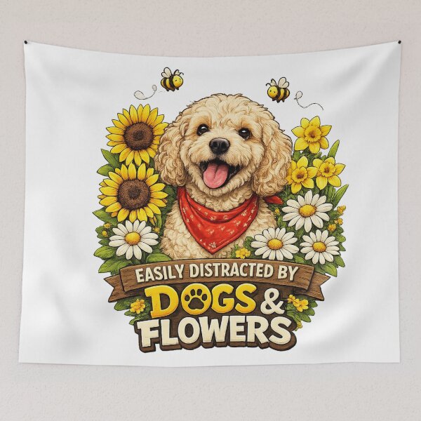 Item preview, Easily Distracted by Dogs and Flowers Cute Dog lover Funny Floral Vintage Design designed and sold by Silver  Stone.