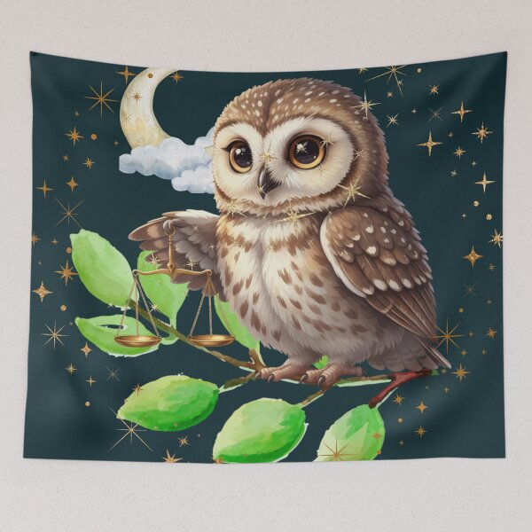 Item preview, Cute Libra Owl with Scales – Adorable Zodiac Animal for Kids designed and sold by EnlightArt.