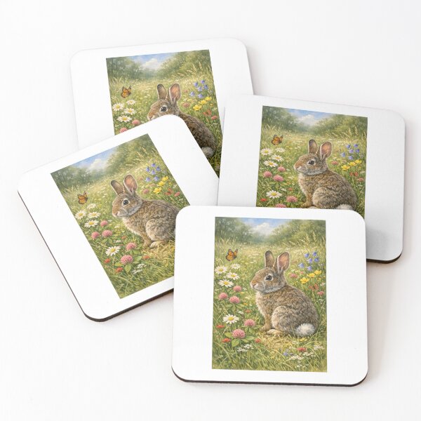 Item preview, Cottontail rabbit in a flowery meadow – realistic nature illustration designed and sold by Lyvion design.