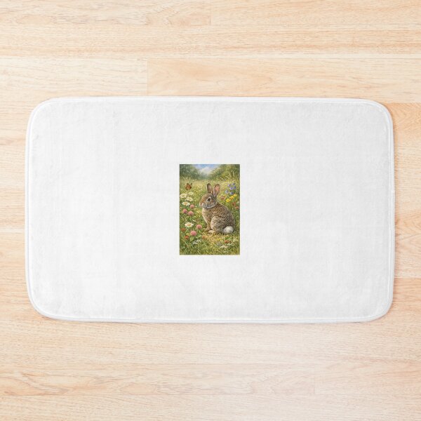 Item preview, Cottontail rabbit in a flowery meadow – realistic nature illustration designed and sold by Lyvion design.