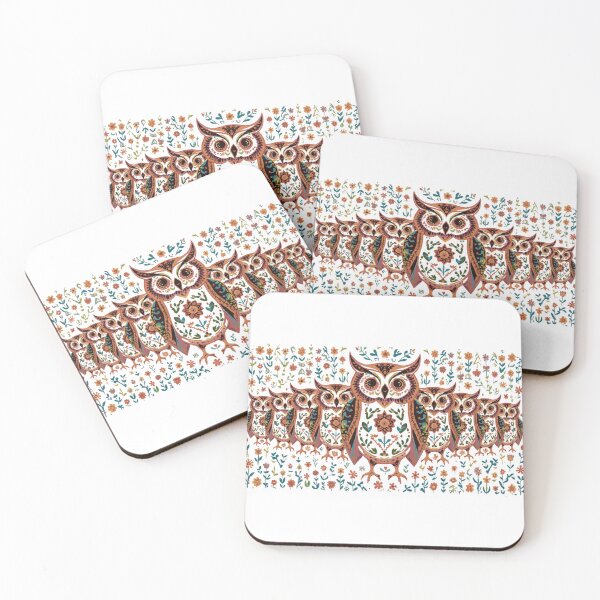 Item preview, Nordic Folk Art Owls with Floral Pattern designed and sold by Happy4uuuu.