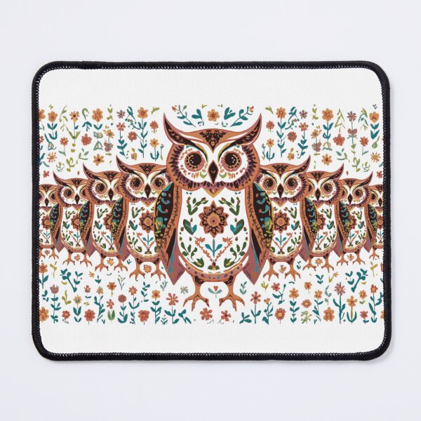 Item preview, Nordic Folk Art Owls with Floral Pattern designed and sold by Happy4uuuu.
