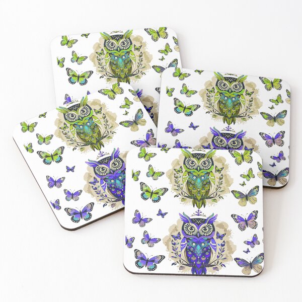 Item preview, Nordic Folk Art Owls with Buttrflies designed and sold by Happy4uuuu.