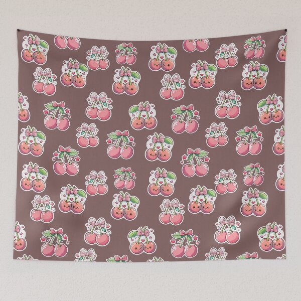 Item preview, Cute pink cherry bow pattern with kawaii stars designed and sold by ChernivtsiSkoda.