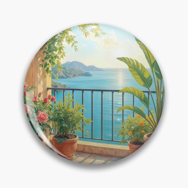 Item preview, Sunny Seaside Terrace with Potted Plants designed and sold by Maria Dryfhout.
