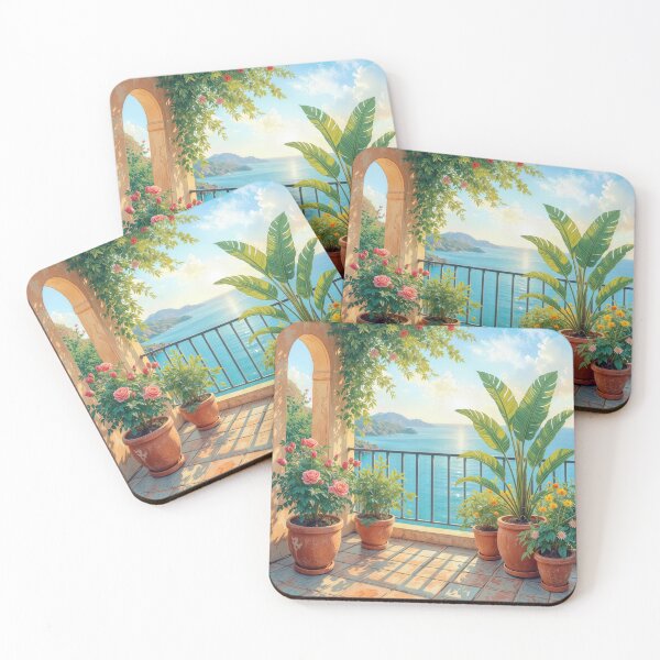 Item preview, Sunny Seaside Terrace with Potted Plants designed and sold by Maria Dryfhout.