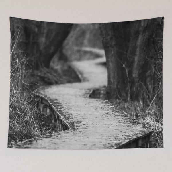 Item preview, Zig-Zag forest footbridge in monochrome. designed and sold by NaturePhotography.