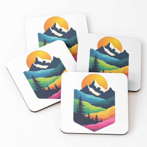 Item preview, Retro-Futuristic Sunset Mountains – Pop Art Pine Tree designed and sold by GreenDreamArt.