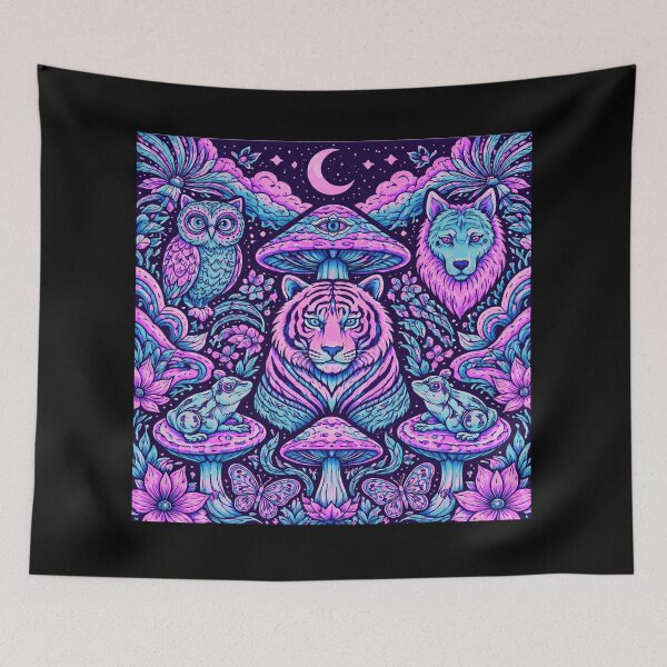 Item preview, Psychedelic Animal Jungle – Two Color Trippy Wildlife Scene designed and sold by DrizzyV.