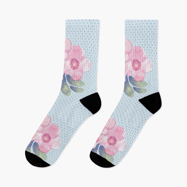 Item preview, Pink Flowers on Blue Background Pattern designed and sold by KSwhite.