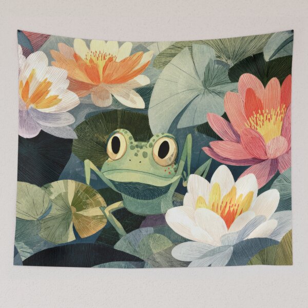 Item preview, Frog among lilies in a garden designed and sold by anytka.