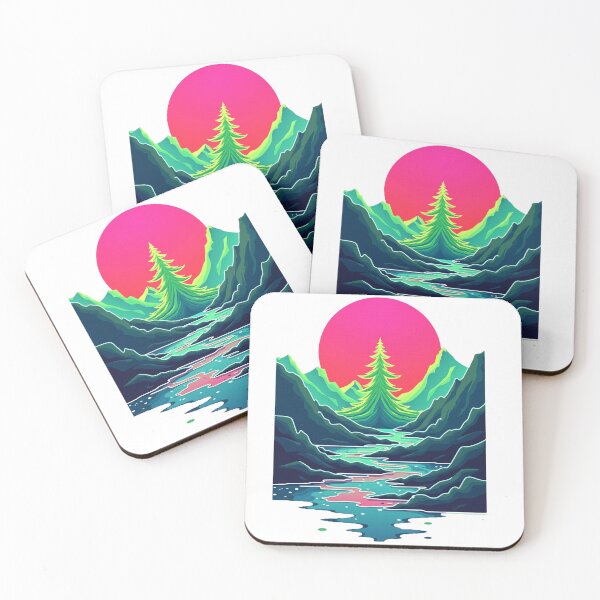 Item preview, Vaporwave Crystal Mountains – Neon Glass Pine Tree designed and sold by GreenDreamArt.