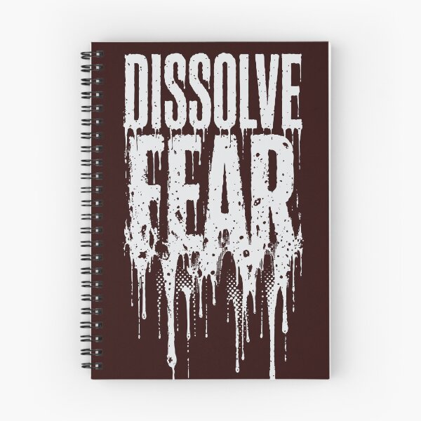 Item preview, Dissolve Fear in dripping white liquid letters with halftone dots inside the melting sections. Acid-grunge texture on pure black background designed and sold by Dejbar.