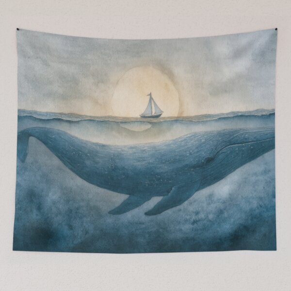 Item preview, Whale swims under a boat at sunset designed and sold by anytka.