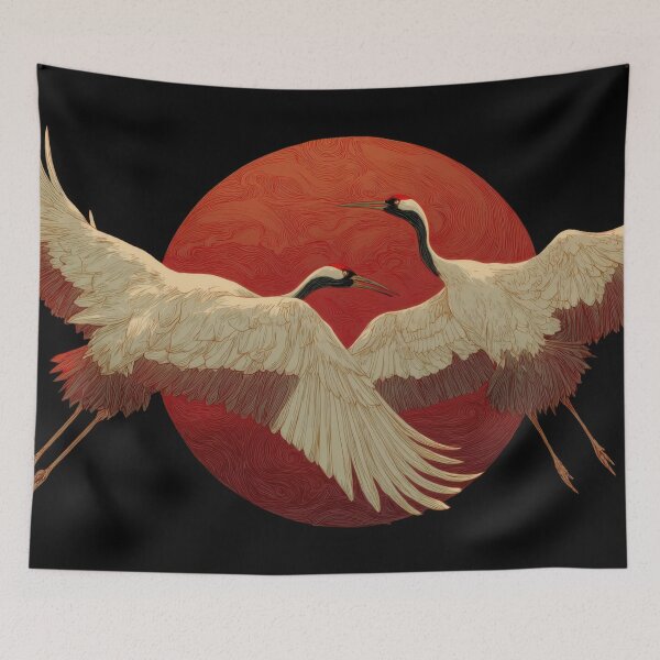 Item preview, Cranes flying in front of red sun designed and sold by anytka.