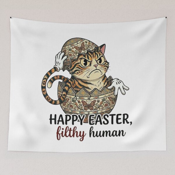 Item preview, Funny Angry Easter Tabby Cat in Detailed Egg - Filthy Human Quote designed and sold by PoomDesign.