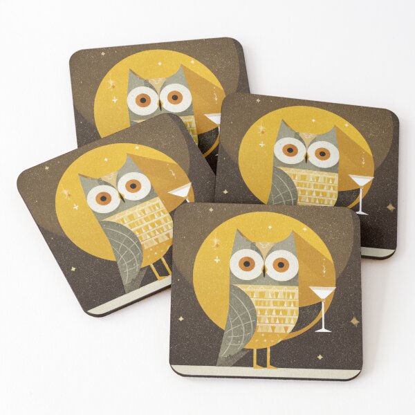 Item preview, Owl holding a cocktail drink in bar designed and sold by anytka.