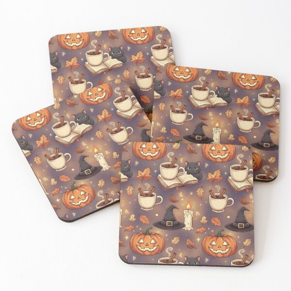 Item preview, Cozy Autumn Witch Seamless Pattern - Pumpkins Leaves Coffee designed and sold by TatiK-Treasures.