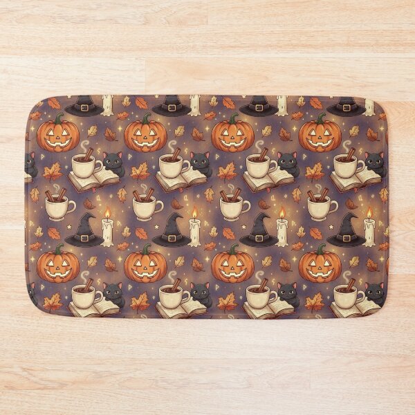 Item preview, Cozy Autumn Witch Seamless Pattern - Pumpkins Leaves Coffee designed and sold by TatiK-Treasures.