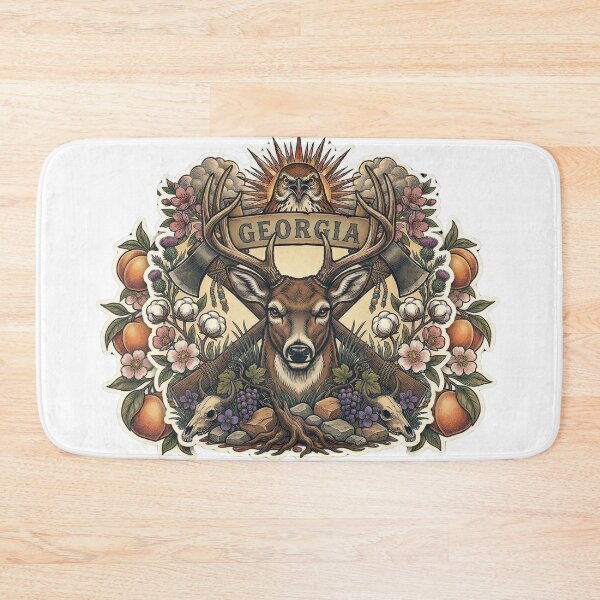 Item preview, Georgia Peach State Neo-Traditional Tattoo Style Whitetail Deer T-Shirt designed and sold by VibeStudios268.