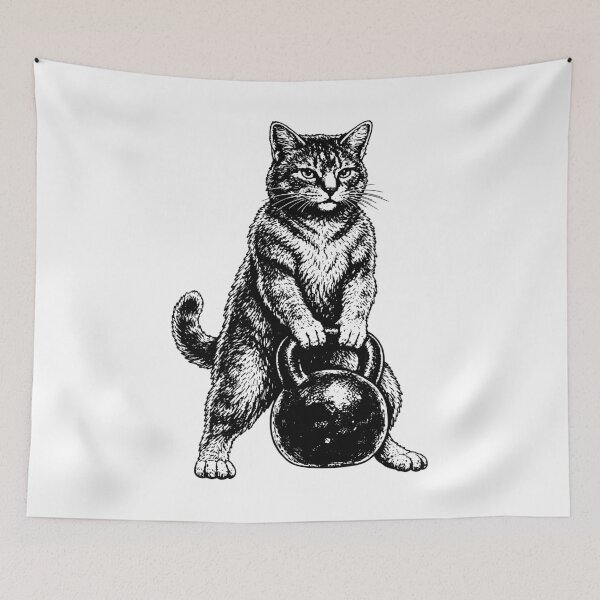 Item preview, Kettlebell cat Funny Gym Kitty Workout 90s Strong Kitten Fitness Humor Pet Lover Weightlifting designed and sold by gunaone-design.