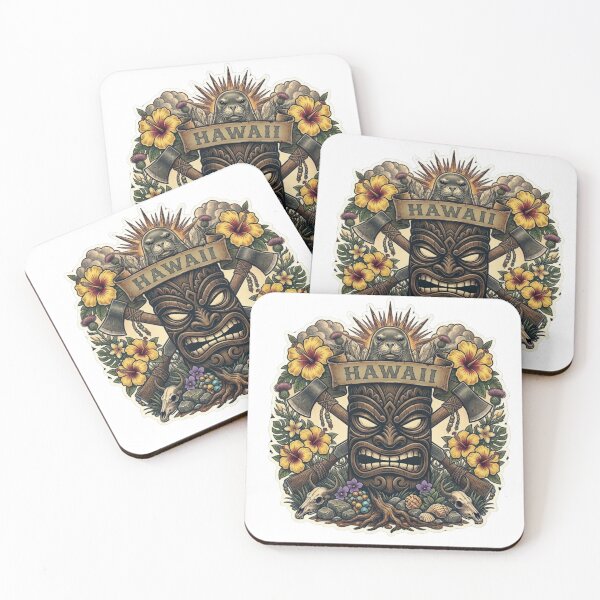 Item preview, Hawaii Aloha State Neo-Traditional Tattoo Yellow Hibiscus Tiki T-Shirt designed and sold by VibeStudios268.