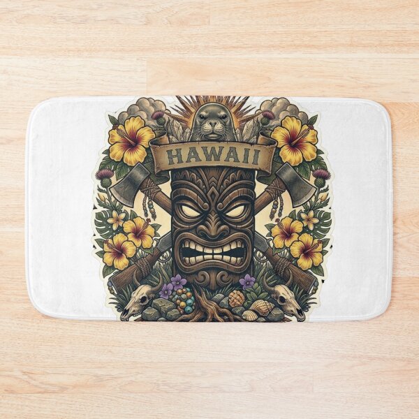 Item preview, Hawaii Aloha State Neo-Traditional Tattoo Yellow Hibiscus Tiki T-Shirt designed and sold by VibeStudios268.