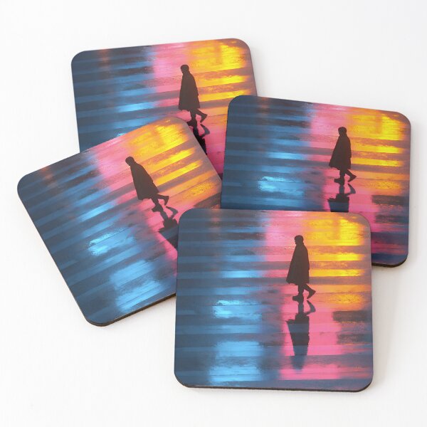 Item preview, Silhouetted Figure Crossing Neon Rainy Crosswalk at Night designed and sold by EK-World.