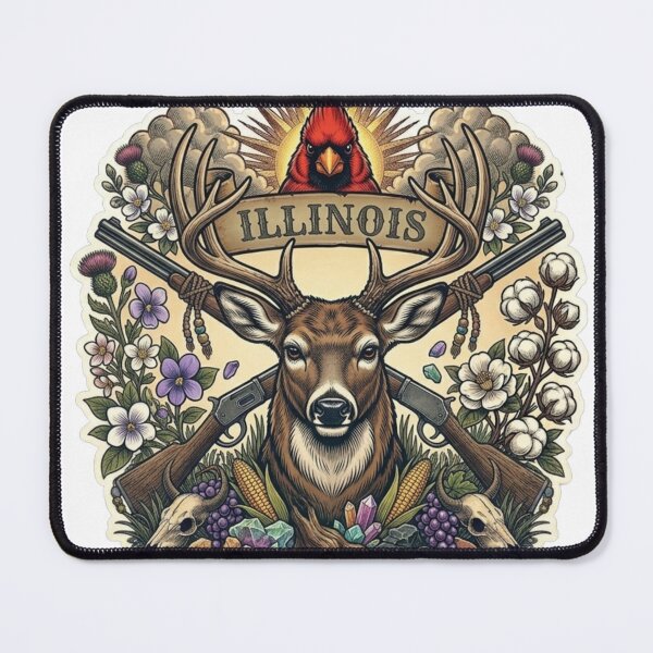 Item preview, Illinois Whitetail Deer Neo-Traditional Tattoo Style Prairie State T-Shirt designed and sold by VibeStudios268.