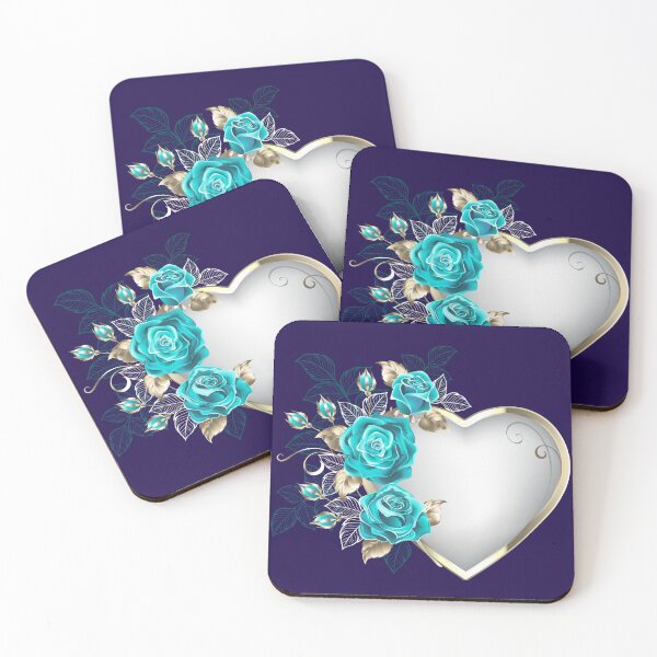 Item preview, Luxury Turquoise Roses with Silver Heart - Elegant Teal Floral Art designed and sold by SolutionsArt.