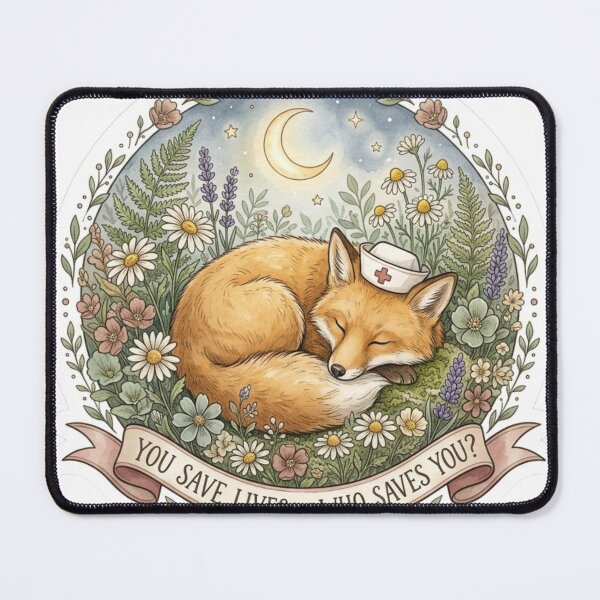 Item preview, You Save Lives Who Saves You — Nurse Fox Cottagecore Mental Health Sticker designed and sold by AlexBloomStudio.