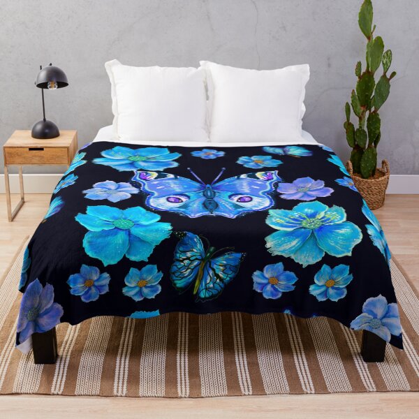 Item preview, Blue Butterfly with Himalayan Blue Poppy flowers Blue Garden Aesthetic Butterflies Art  designed and sold by Artonmytee.